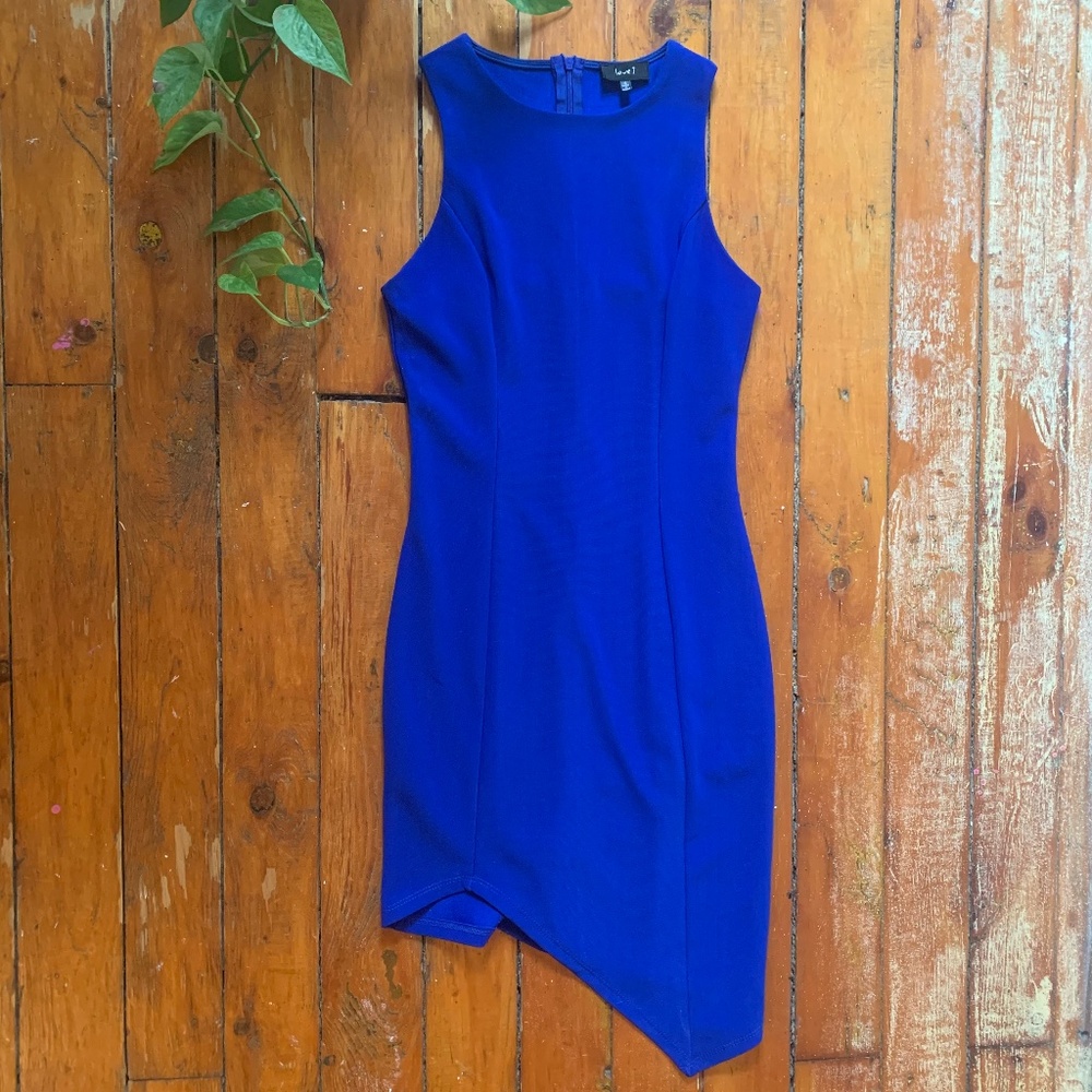 Royal blue asymmetrical sheath dress
